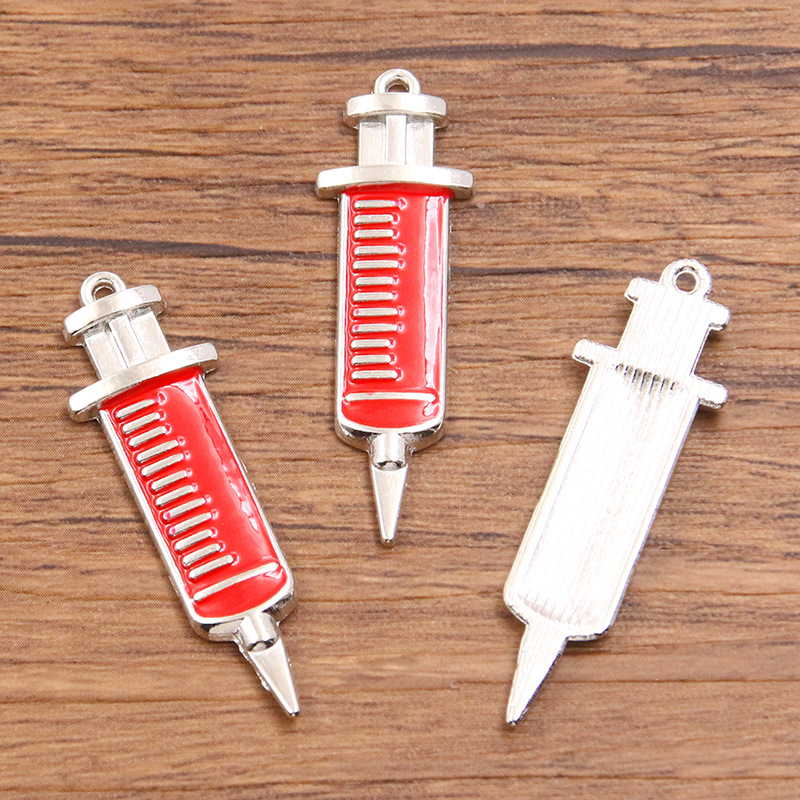6 encanto médico DIY aleación accesorios de la joyería 2 color base gota aceite estetoscopio jeringa amor colgante