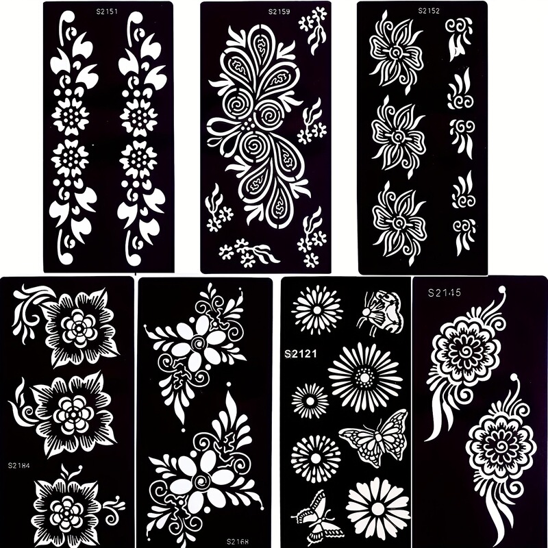 2025 New Cross-Border Dropshipping 7-Piece Set of Oval Flower Pattern Temporary Tattoo Templates