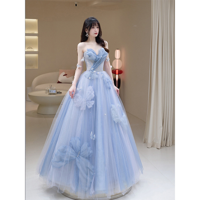Foreign trade European and American ball wedding dress dream Blue toast dress bride go out yarn stage performance pettiskirt evening dress