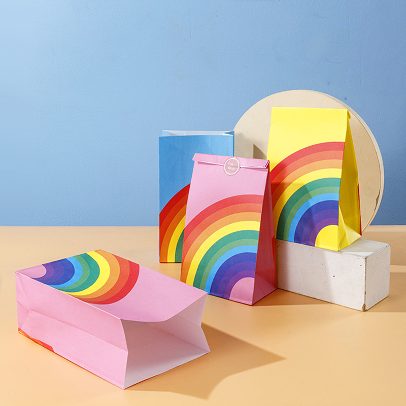Nuevo Rainbow Kraft bolsa de embalaje de papel tuerca snack regalo bolsa de papel de embalaje regalo fondo cuadrado bolsa de fondo plano