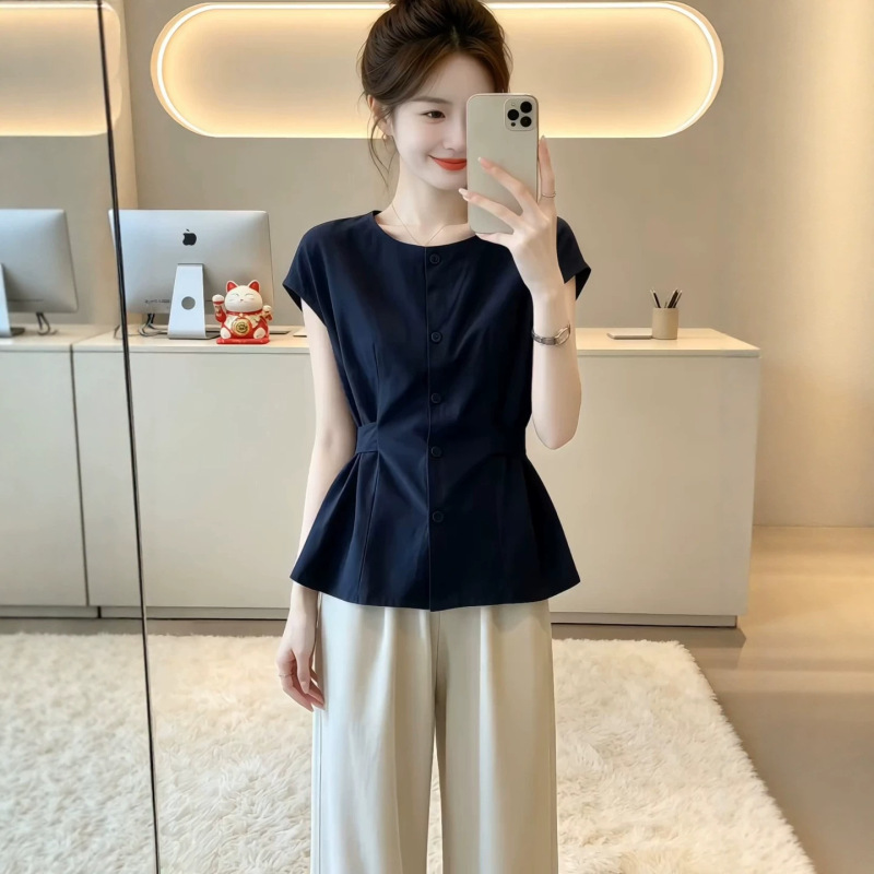 Commuting Design Chic Professional Shirt for Women Summer New Style Waist-Cinching Slimming Cotton and Linen Short-Sleeved T-Shirt Top 3937 Commuting Design Chic Professional Shirt for Women Summer New Style Waist-Cinching Slimming Cotton and Linen Short-Sleeved T-Shirt Top 3937
