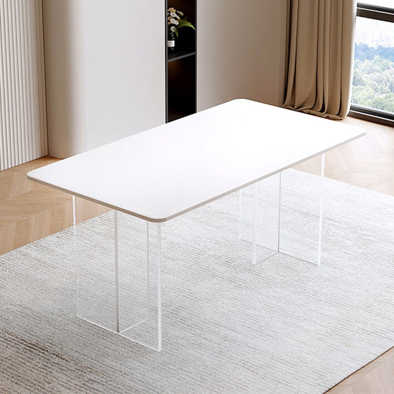 Acrílico roca placa mesa de comedor crema estilo hogar pequeño apartamento moderno simple luz de lujo rectangular mesa de comedor familiar