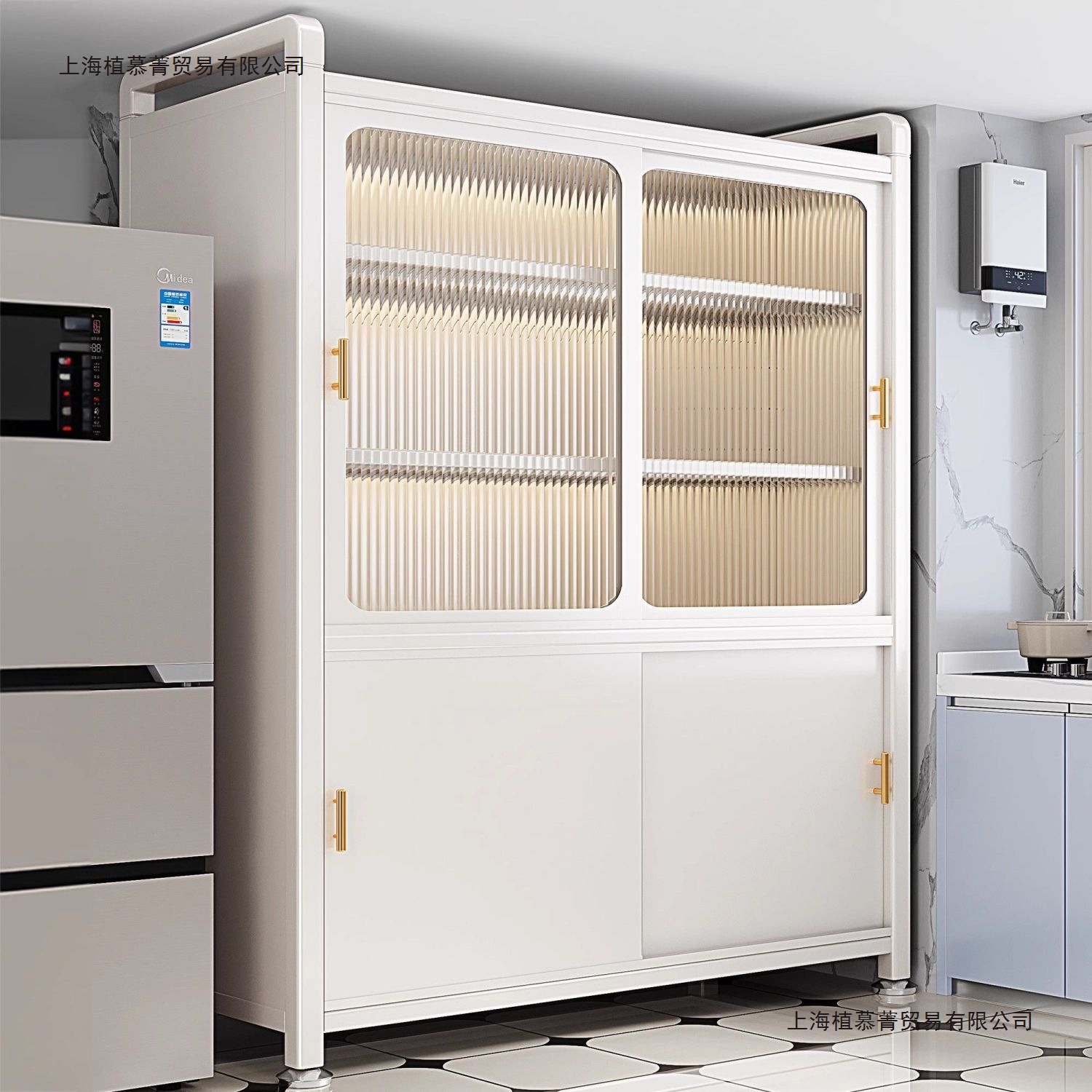 Extra Thick Kitchen Storage Rack Multi-Functional Floor-Standing Cabinet Sliding Door Multi-Layer Sideboard Household Pots and Bowls Storage Storage Cabinet