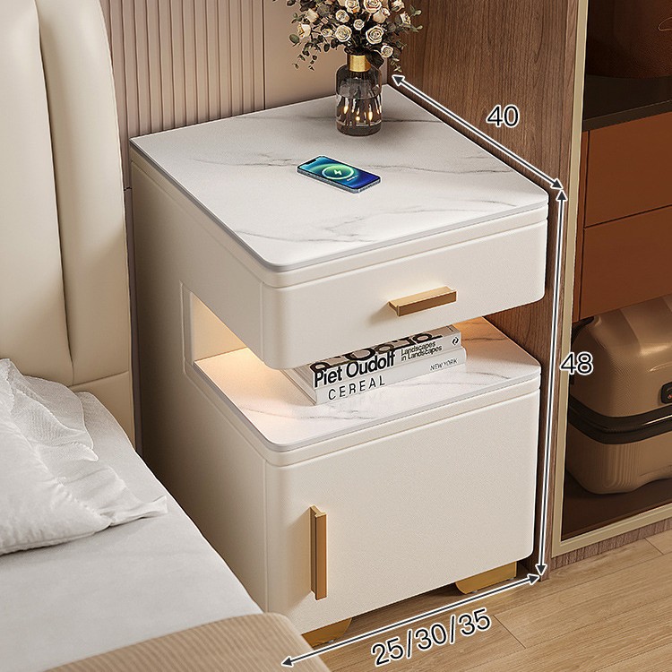 Mesita de noche inteligente, caja fuerte, lujo ligero todo en uno, sensación de alta gama, dormitorio pequeño moderno y simple, estante de cabecera extremadamente estrecho