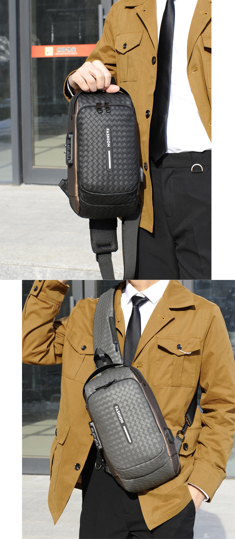 Cross-border men's chest bag, anti-theft password lock, single-shoulder bag, casual and simple crossbody bag, water-resistant outdoor storage chest bag undefined