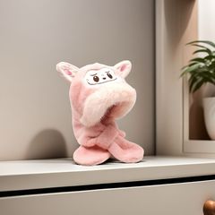 拉布帽子围巾手套一体秋冬季儿童护耳帽防风保暖女童宝宝卡通绣花