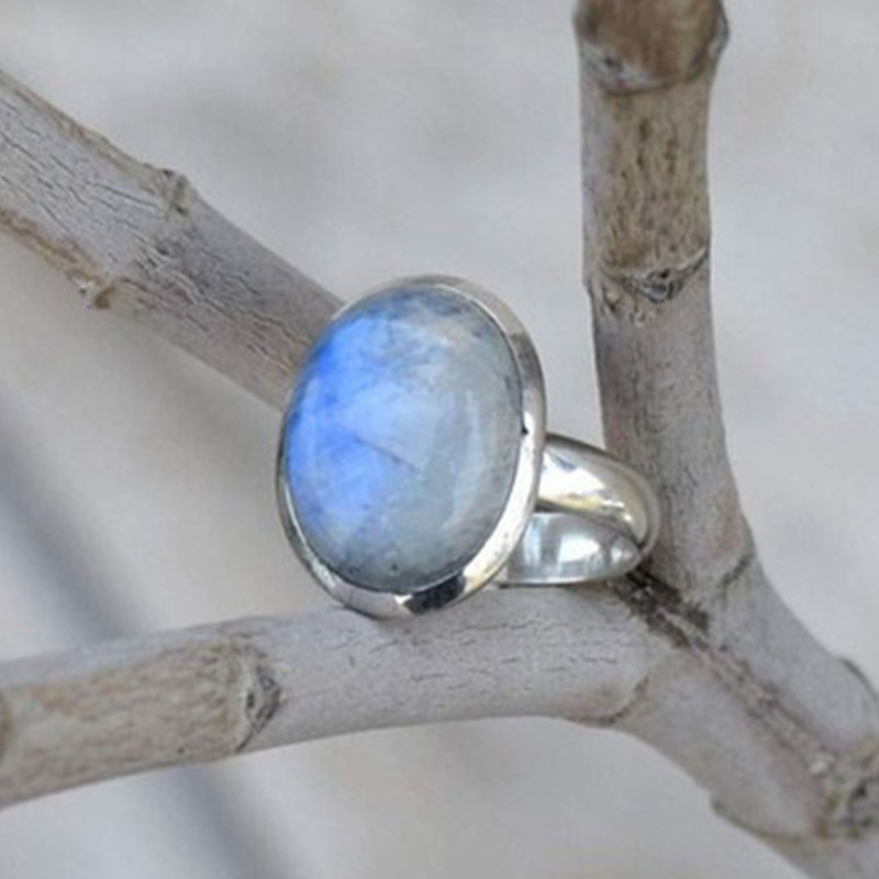 Sanjie wish cross-border supply new punk style retro Thai silver moonstone ring European and American popular hand jewelry Sanjie wish cross-border supply new punk style retro Thai silver moonstone ring European and American popular hand jewelry