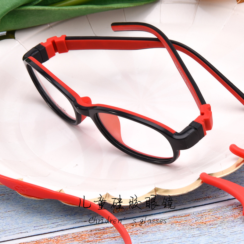 Children's silicone glasses black and red men's and women's frames…