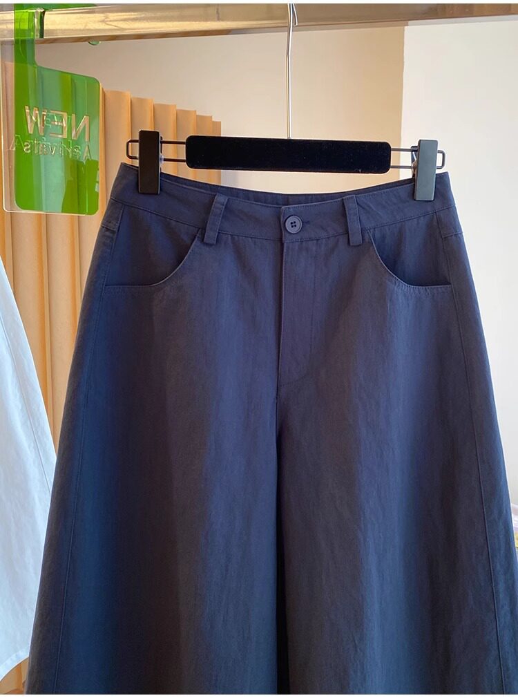 Quần culottes nữ ống rộng cạp cao dáng suông — Xanh lông mòng đen chi tiết 12