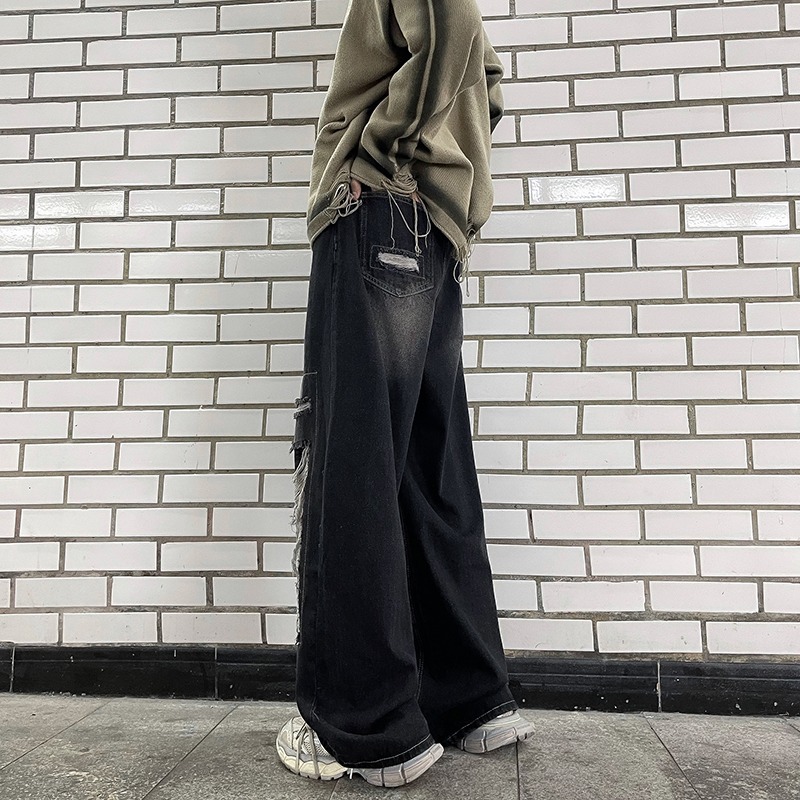 Spring And Autumn Distressed Jeans For Men, Casual Trendy Brand, Cool Washed High Street American Style Versatile Pants_mkmklike.com