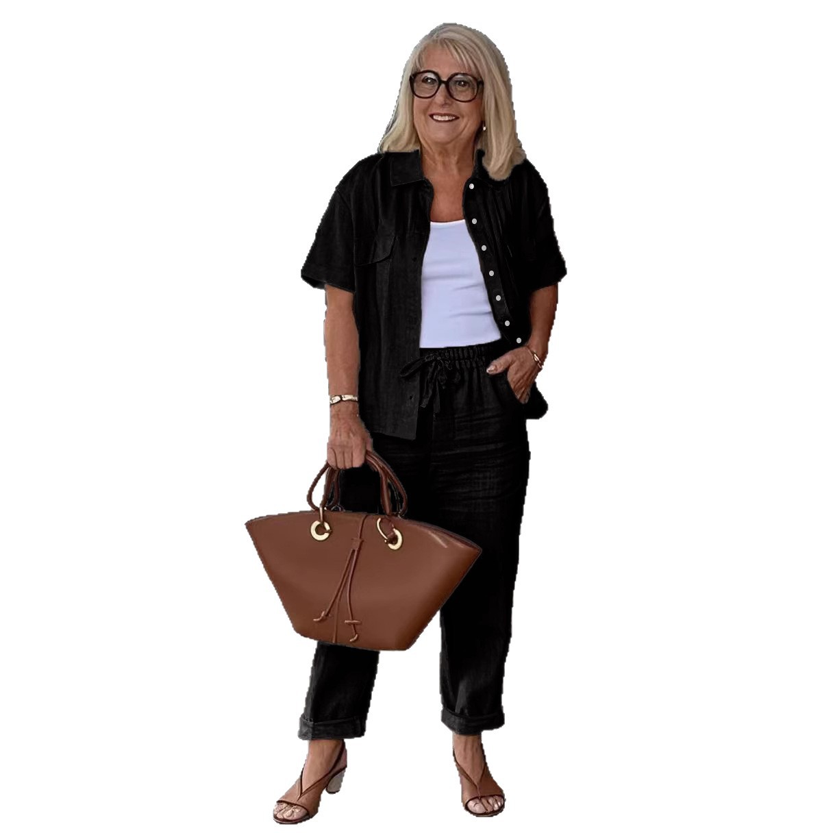 Women's Clothing Women's Casual Cotton Linen Suit Set Lapel Suit Jacket Loose Trousers Style Spring Summer For Formal & Casual For Women_ecoleips.com