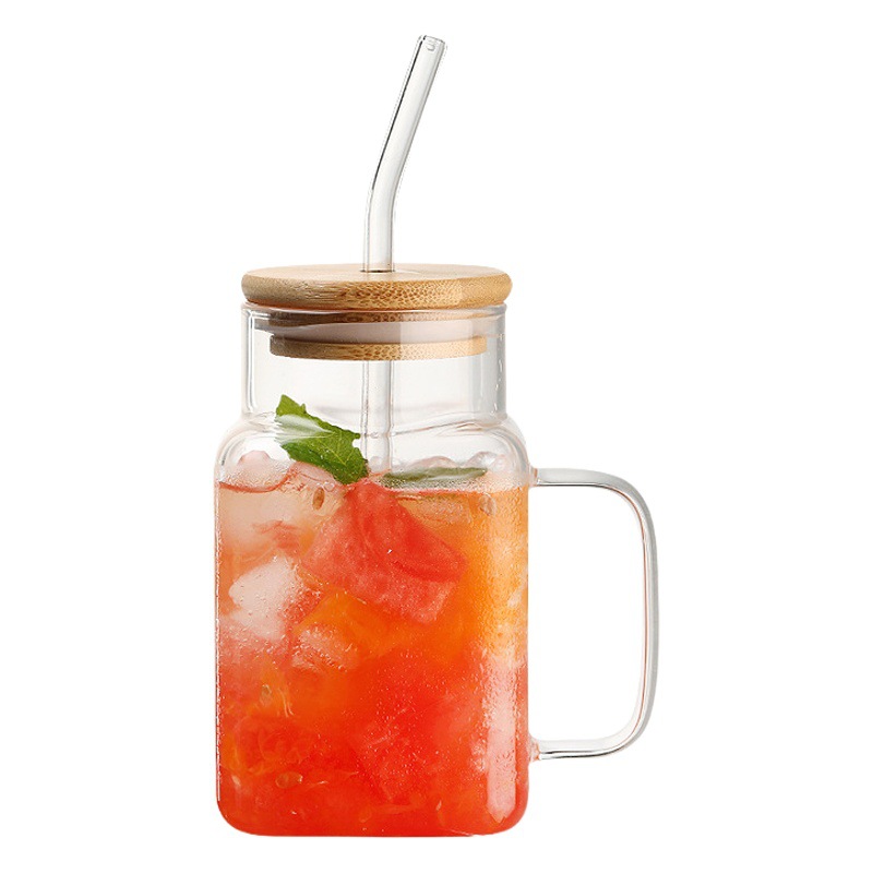 Paja vidrio ins estilo hogar borosilicato con mango marca taza de agua de gran capacidad Oficina taza con tapa