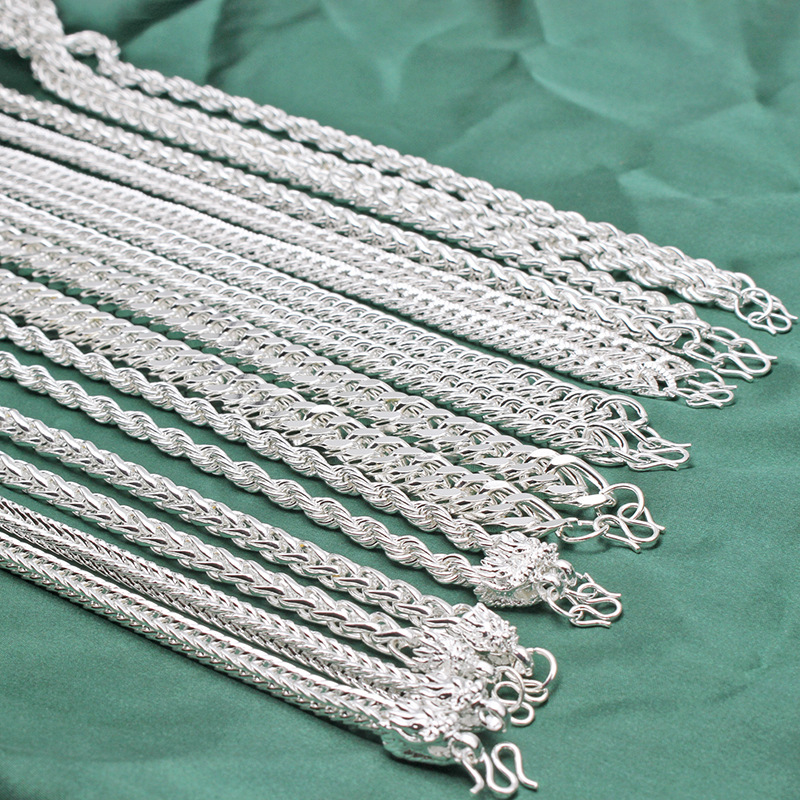Bijoux imitation argent en direct, collier plaqué argent pour homme, chaîne épaisse tendance pour homme avec tête de dragon, os de dragon, queue de renard, chaîne ronde tressée, chaîne de chef.