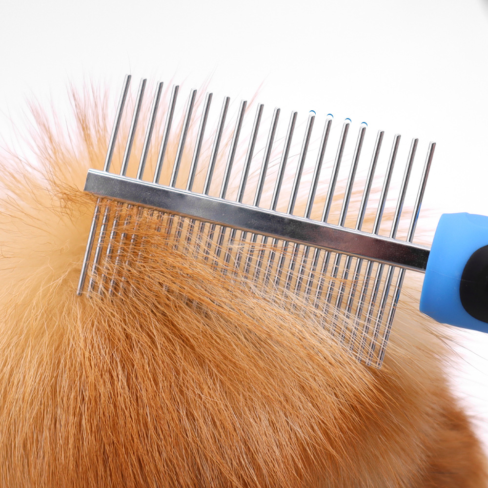 Mascota de belleza peine de doble cara de acero inoxidable peine perro gato peine de eliminación de pelo flotante peine de acero suministros peine de belleza