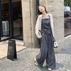 女装秋装2026新款洋气秋季新品 韩系格子套装+披肩三件套