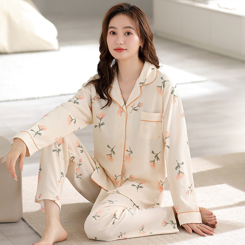 Women's Autumn and Winter Cotton Pajamas Set with Long Sleeves and Pants, Cardigan Style, Cute and Sweet, Korean Version, Suitable for Outdoor Wear, Homewear Set Women's Autumn and Winter Cotton Pajamas Set with Long Sleeves and Pants, Cardigan Style, Cute and Sweet, Korean Version, Suitable for Outdoor Wear, Homewear Set