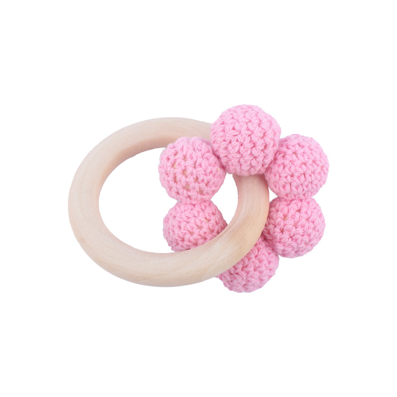 Nuevo bebé suministros Hemu teether pulsera bebé cuentas de lana flor juguete dientes molienda palo AliExpress