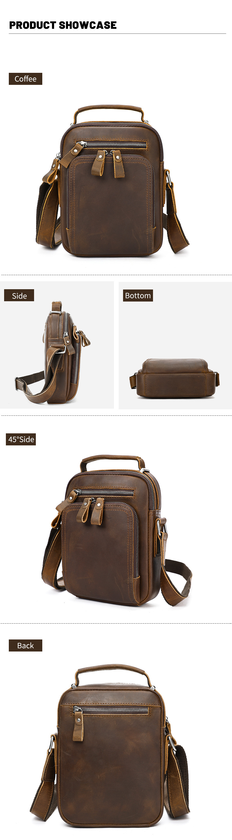 Túi đeo chéo nam da bò vintage phong cách retro châu Âu, thiết kế đơn giản đa năng — Kèn da ngựa điên màu nâu, Da ngựa điên màu nâu size lớn, Da ngựa điên màu nâu sẫm size nhỏ chi tiết 6