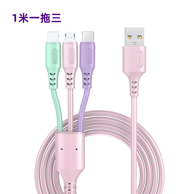Tres-en-un cable de carga rápido del silicón líquido del cable de datos para Apple Android TYPE-C uno-a-tres cable de carga del teléfono móvil
