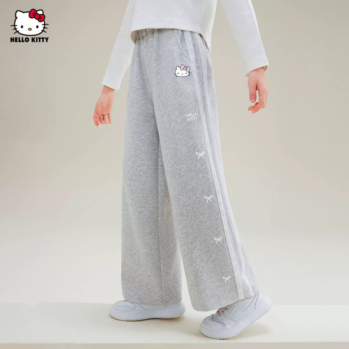 女童春季2025新款阔腿卫裤中大童装侧边蕾丝织带拼接设计裤子批发