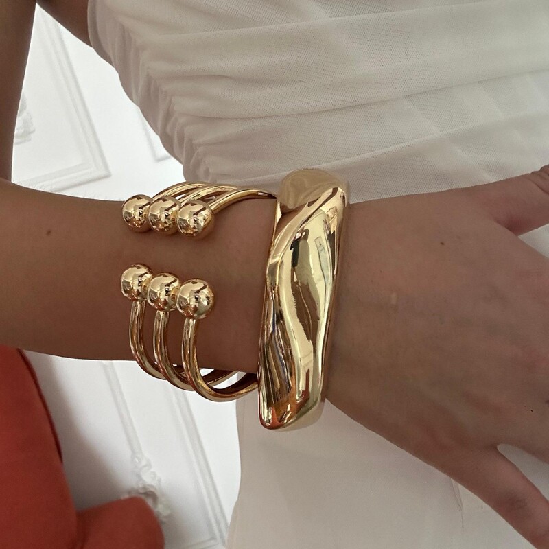 European and American Cross-Border Jewelry Simple Water Drop Glossy Bracelet Set Fashionable Asymmetrical Alloy Spring Bracelet