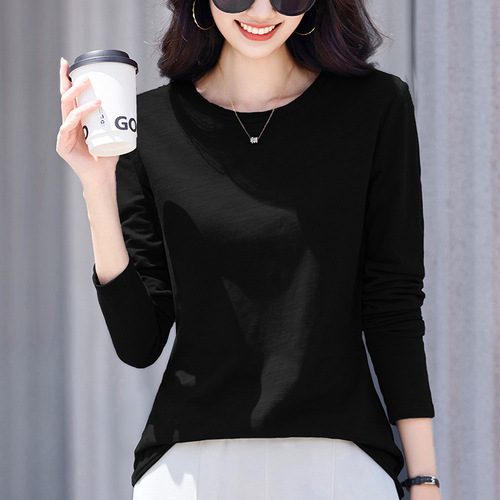 Women's Loose Fit Long Sleeve T-Shirt 2025 Spring New Simple Casual Top Blouse Base Shirt