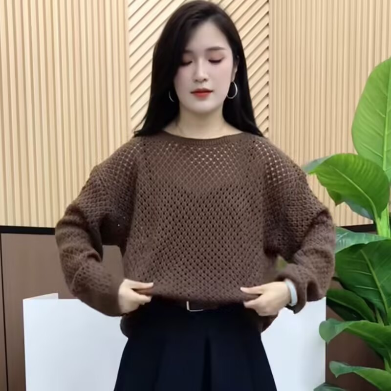 2025早秋季新款韩版时尚百搭圆领长袖针织衫女宽松显瘦毛衣上衣|undefined