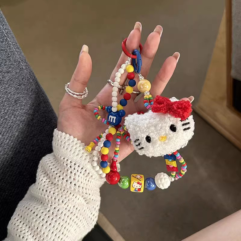 毛绒少女心蝴蝶结猫咪彩色串珠手机链手机绳数字挂绳创意挂件背包