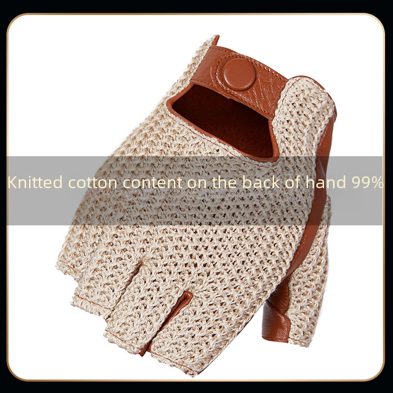 Neue Herren-Halbfingerhandschuhe aus echtem Leder, gewebte Handrücken, Herbst und Winter, rutschfeste Motorradhandschuhe, Schaffell, dünn_voghion.com