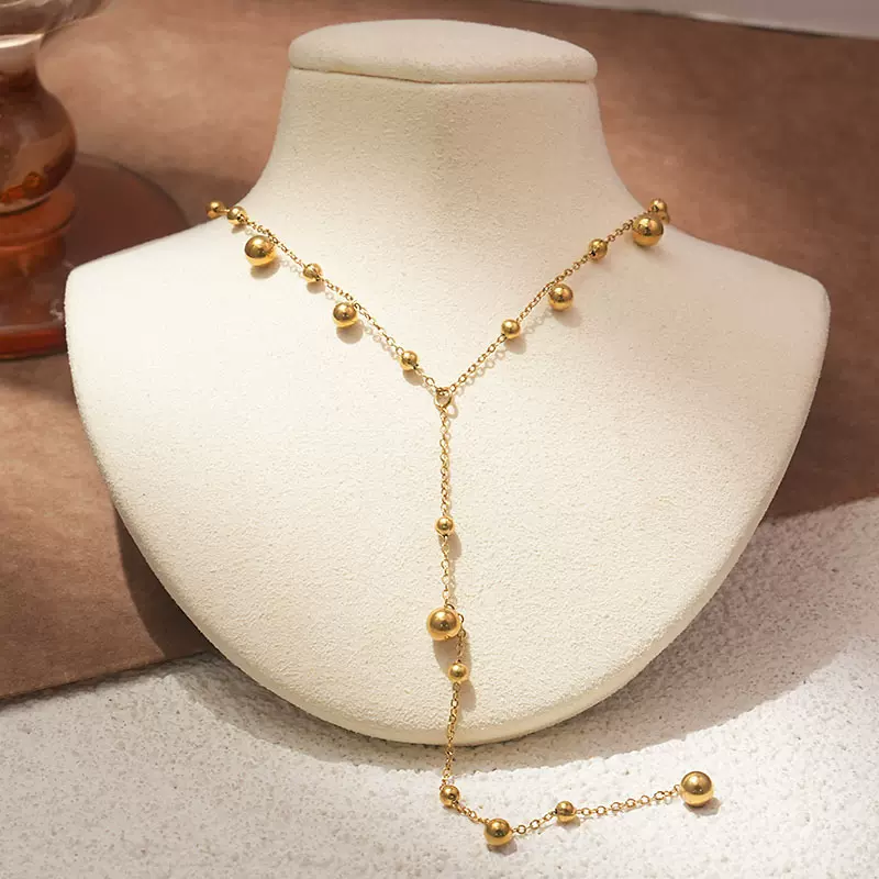爆款不锈钢简约高级感18K金不掉色多坠流苏项链女百搭长款锁骨链