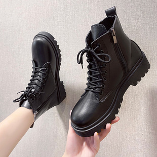 Martin boots women's 2024 new European and American women's British style black increased boots foreign trade wholesale