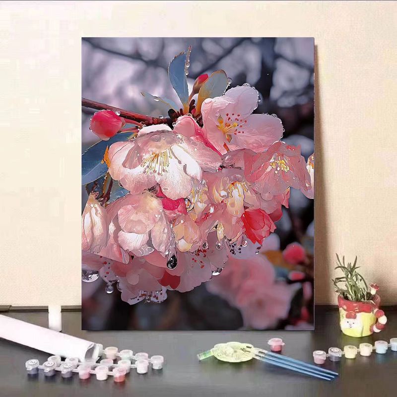 新しい海辺のツバキの花のデジタル油絵diy手作りの色を塗って癒します。|undefined