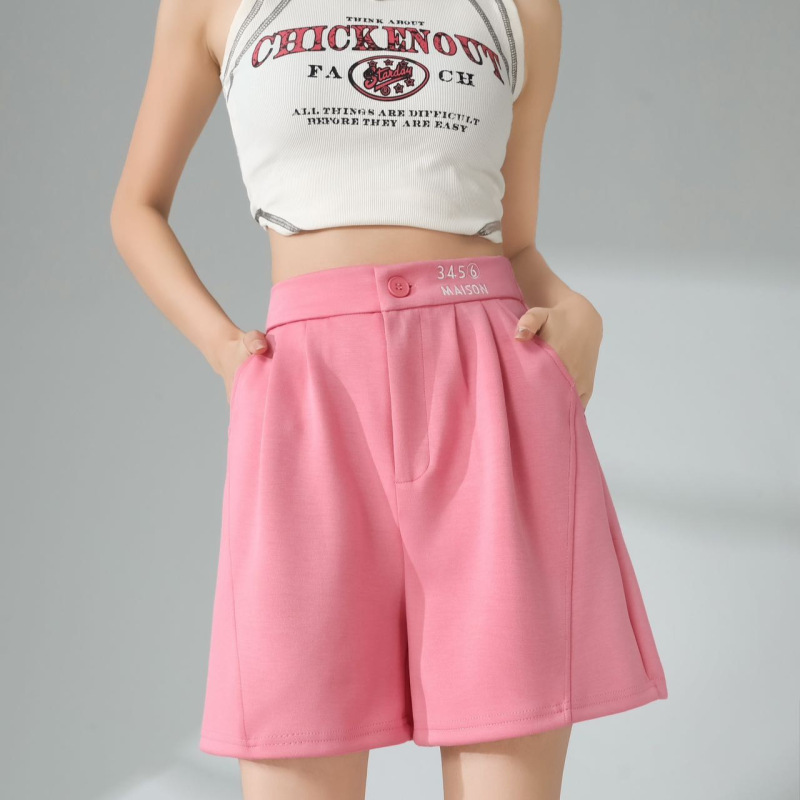 女性用エアレイヤークラウドパンツ、夏用薄手刺繍ハイウエストルーズスリミングワイドレッグ5点パンツカジュアルショートパンツ|undefined