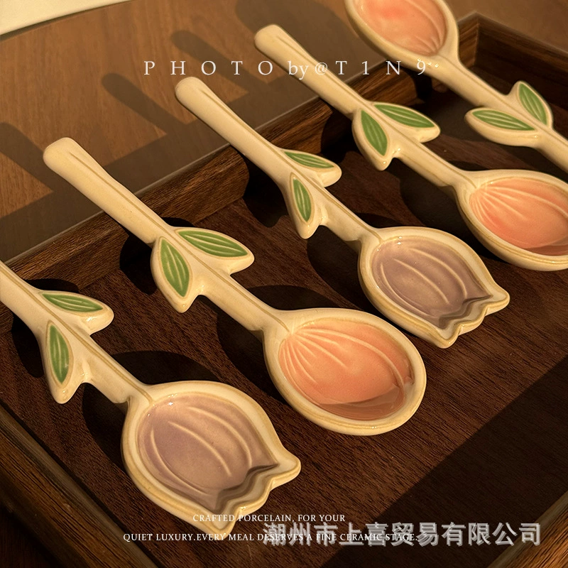 Cute ins style creative spoon underglaze color spoon exquisite ceramic pink small spoon household spoon spoon spoon