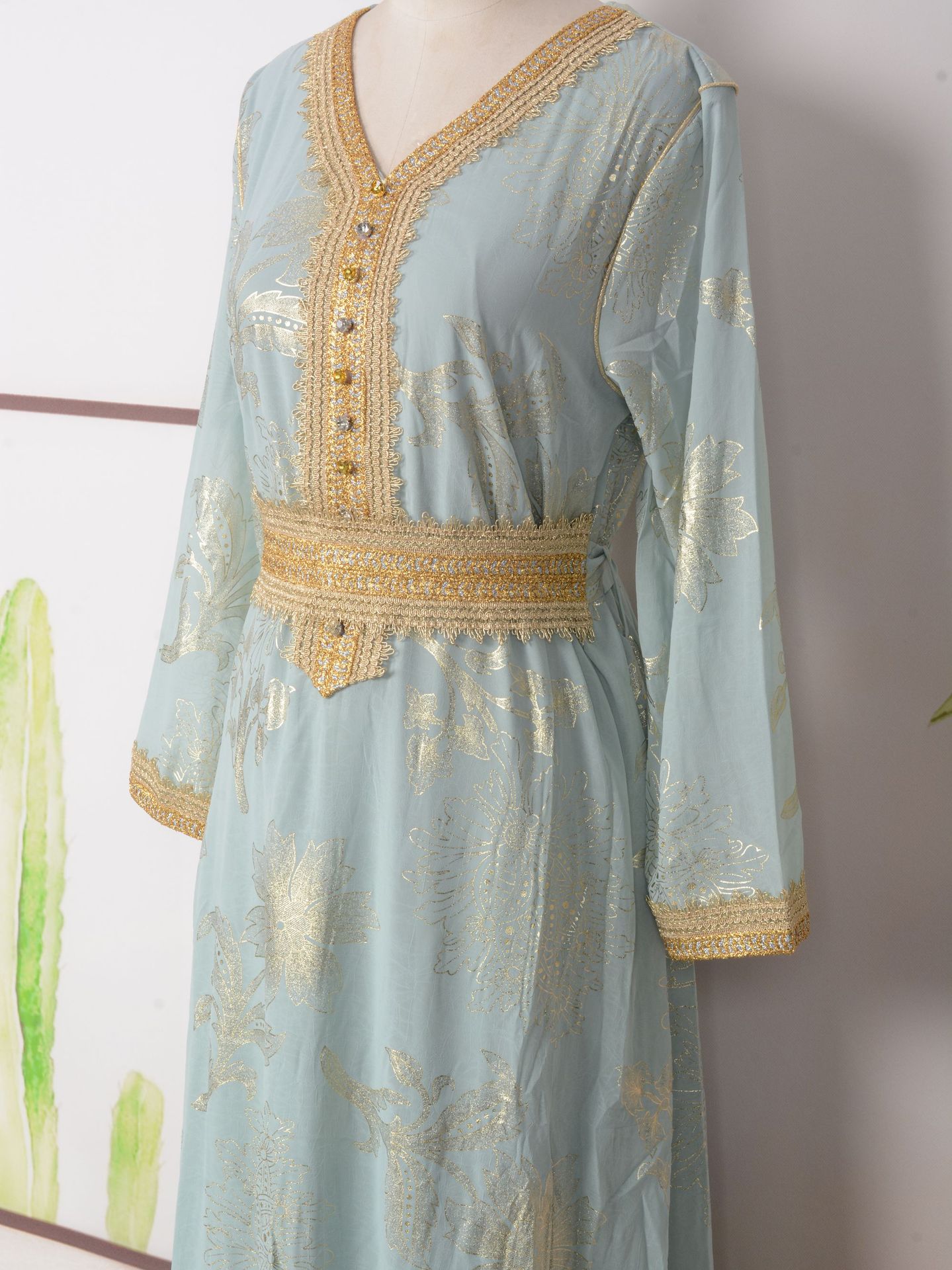 MT166 Cross-border Women's Fashion Long Sleeve V-neck Dress, Popular In Middle East, Arabia, Dubai, Muslim Robe_ecoleips.com