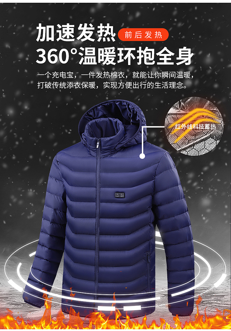 Cross-border exclusive supply of European, American and European code heating cotton-padded jackets, dual-control 15-zone intelligent constant temperature heating cotton-padded jackets for men in stock pic 3