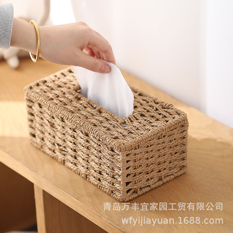 Handmade Rattan-like Weave Tissue Box Household Living Room Car Paper Box Tissue Box Napkin Coffee Table Paper Box