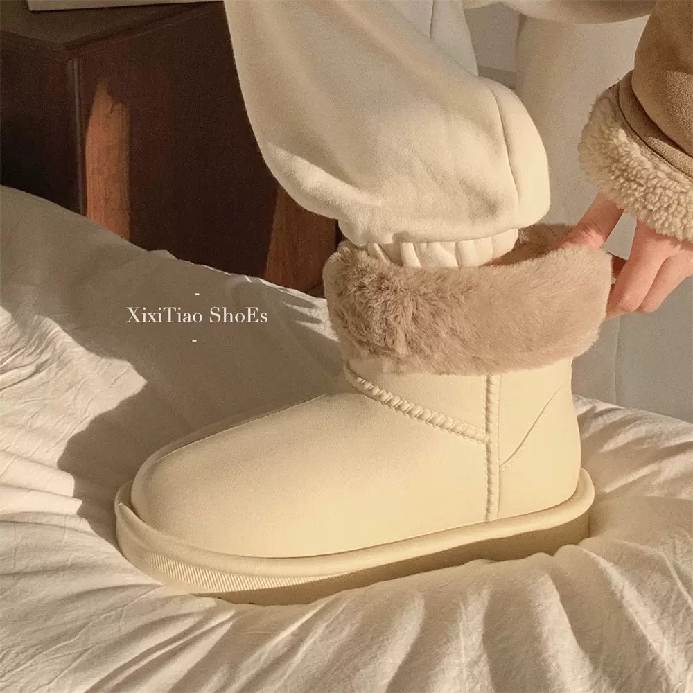 EVA防水防滑雪地靴女冬季2025新款韩版百搭加绒东北大棉鞋绒柔软