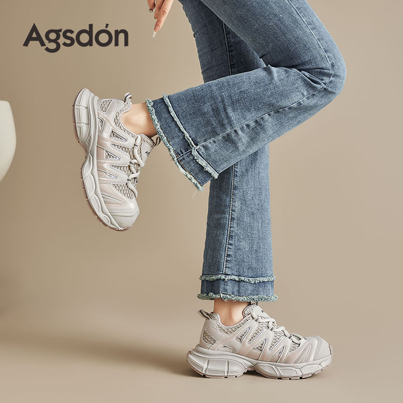 Augustion zapatos de papá de suela gruesa para mujer 2025 nuevos zapatos para correr casuales de malla de verano zapatos blancos deportivos ligeros