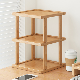 Desktop Bookshelf Small Desk Sundries Multi-Layer Wooden Storage Rack Office Workstation Countertop Organization and Storage Shelf