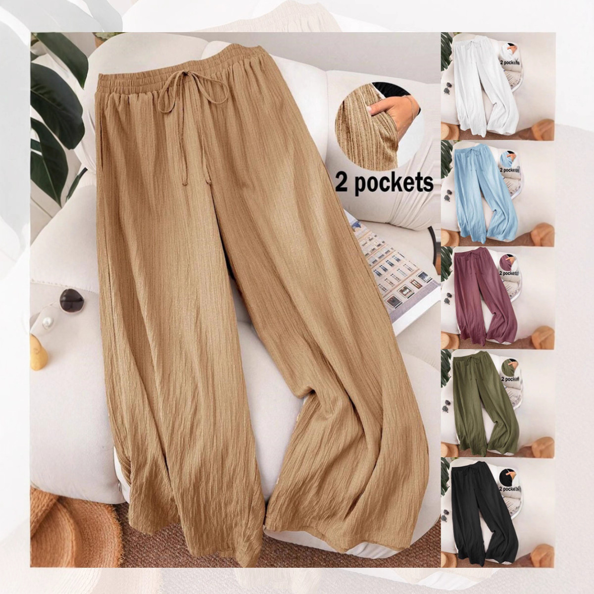 2025 Autumn and Winter New Amazon Cross-Border European and American Plus-Size Women's High-Waisted Drapey Loose Lazy Style Wide-Leg Pants