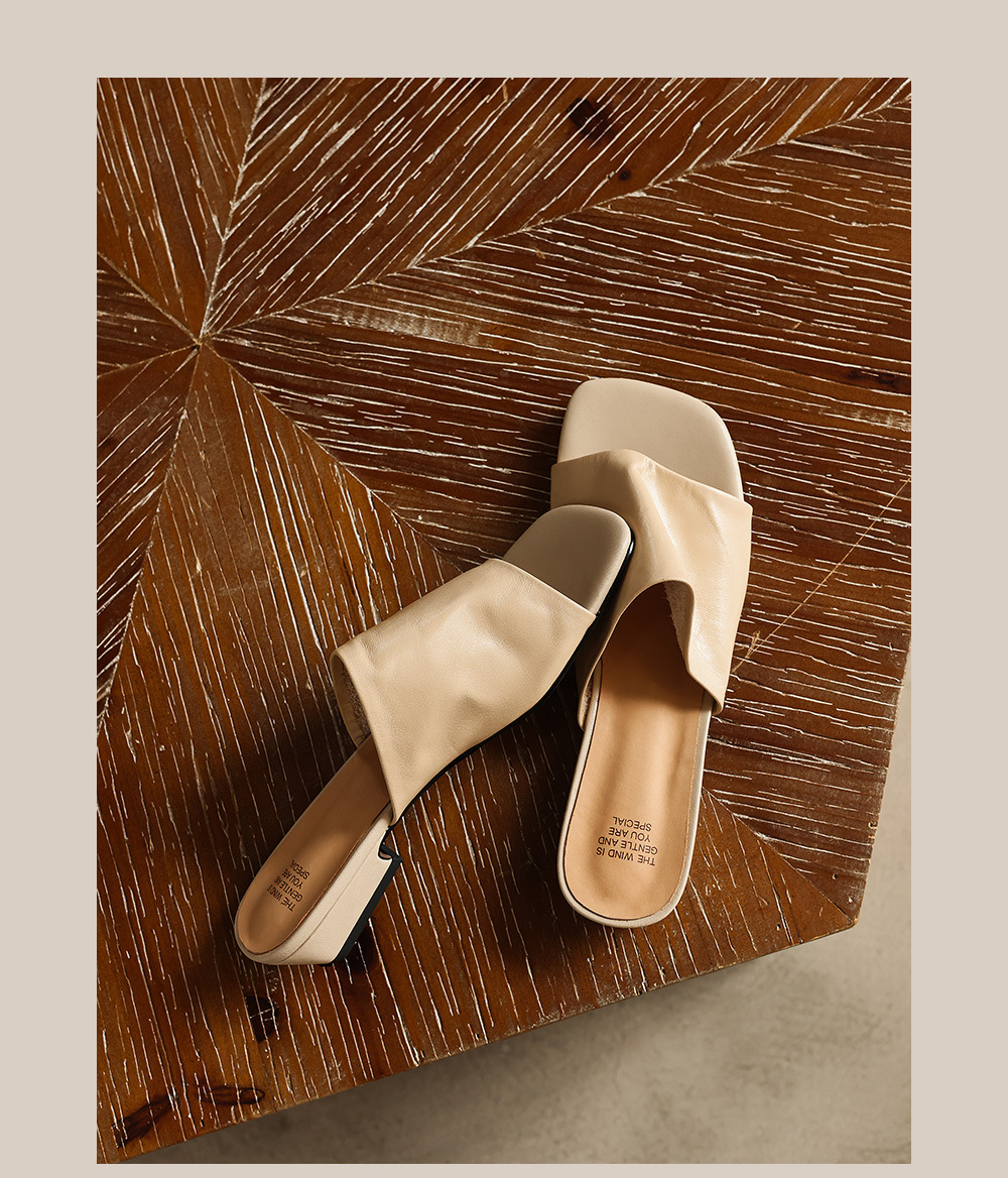 Dép sandal nữ quai chữ V mũi vuông da bò gót thấp — đen chi tiết 21