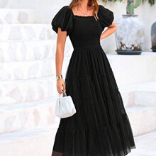 A 20957 Sheer Long Dress with Flounce �����B��ȹ �羳�W����