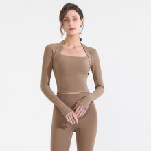 秋冬瑜伽服女上衣长袖专业跑步健身服运动速干普拉提训练服带胸垫