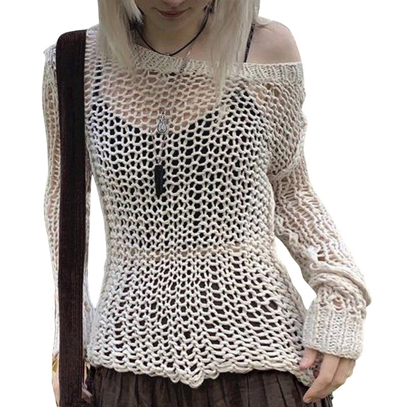 Thin Knitted Knitwear for Women 2022 Spring and Summer Fishnet Shirt Loose Bat Shirt Blouse Outer Wear Lazy Style Top Thin Knitted Knitwear for Women 2022 Spring and Summer Fishnet Shirt Loose Bat Shirt Blouse Outer Wear Lazy Style Top