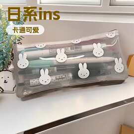 日系ins卡通可爱简约大容量透明防水PVC学生笔袋文具盒收纳包A23