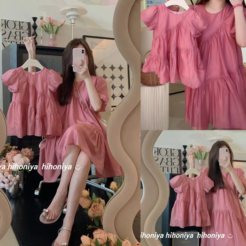 Corea del Sur verano ropa para niños ropa para padres e hijos Sanya Holiday swing grande vestido de princesa vestido de niña Madre y ropa de mujer Vestido de manga de soplo marea