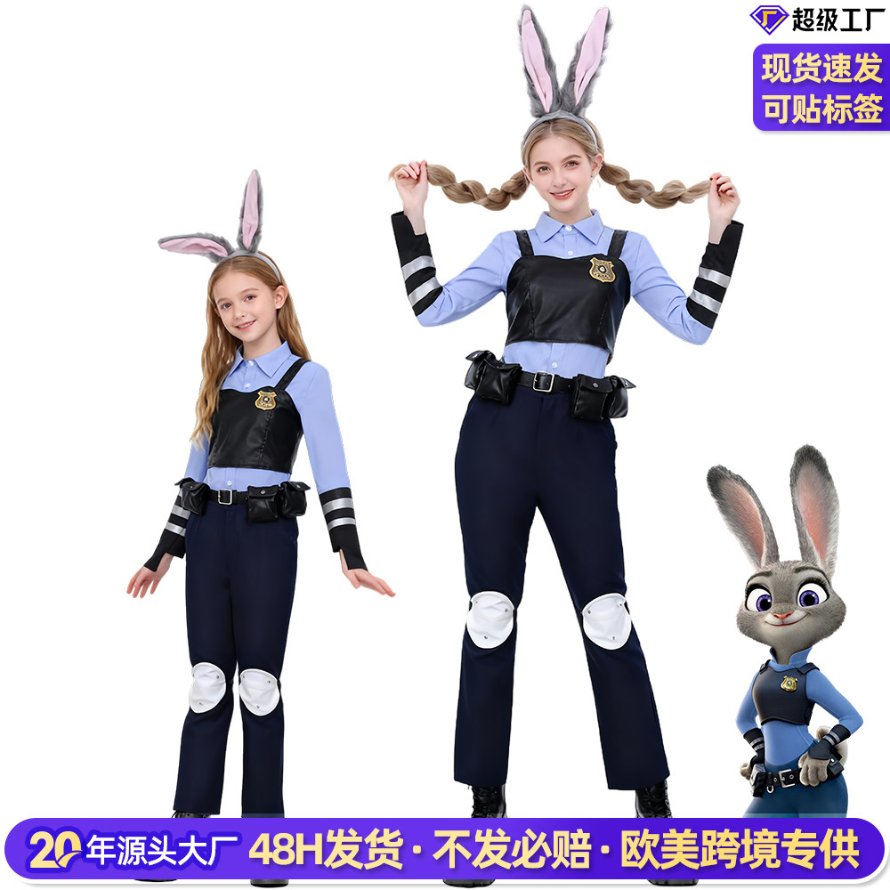 5 Halloween Cosplay Costumes for Children Stage Performance Judy Hopps Bunny Police Officer Cosplay Outfit Zootopia Costume