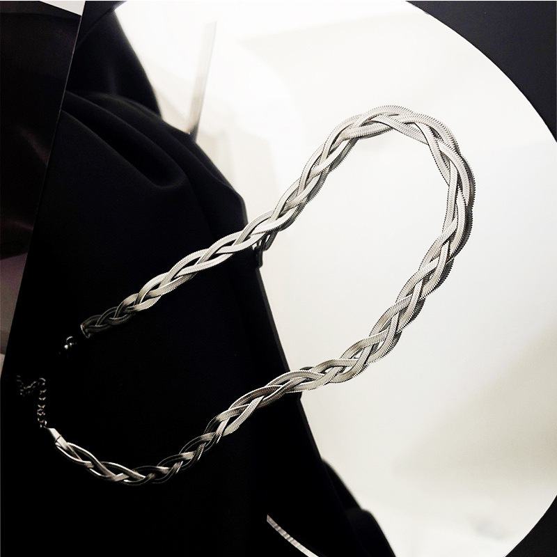 Three Strand Braided Necklace Titanium Steel Clavicle Jewellery_voghion.com