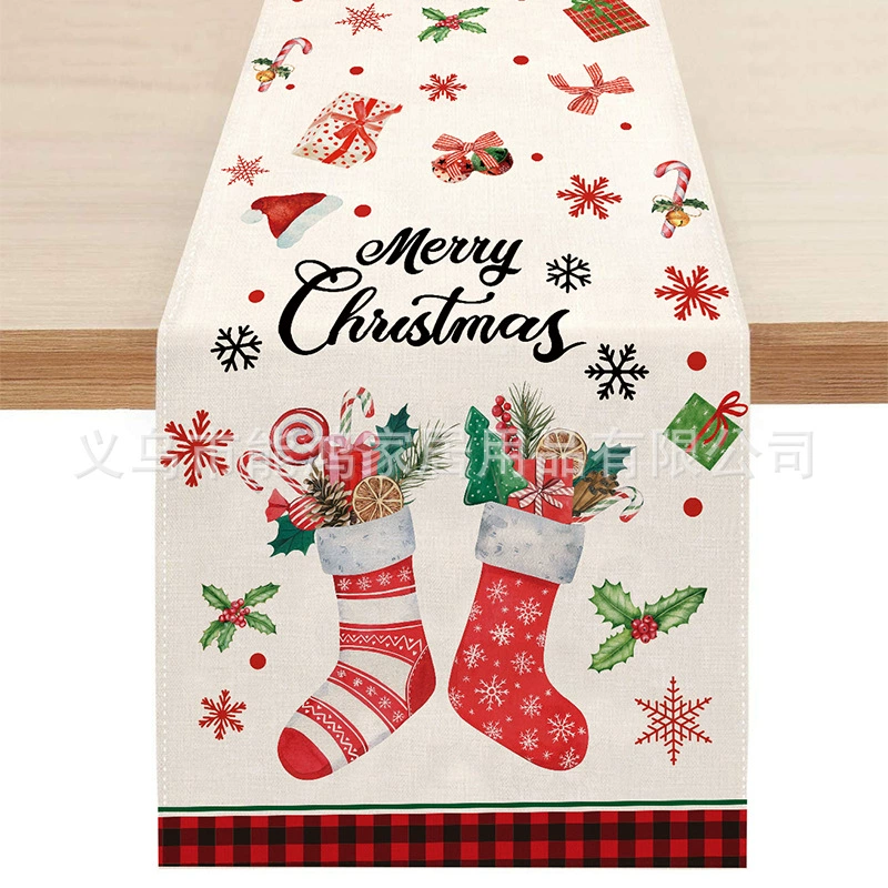 Cross-border hot-selling Christmas table flags, home table decorations, coffee table tablecloths, printed creative Christmas table flags and tablecloths